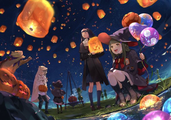 ball,sky lanterns,balloon,group of people,sky,stars