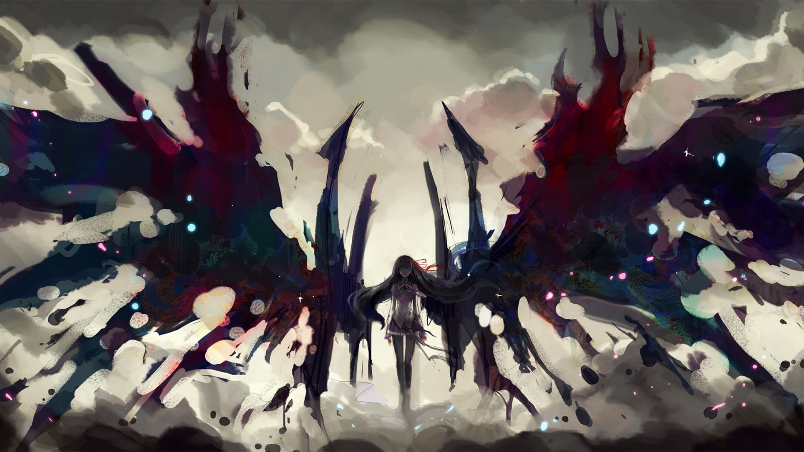 malování, anime, Mahou Shoujo Madoka Magica, Akemi Homura, UMĚNÍ, barva