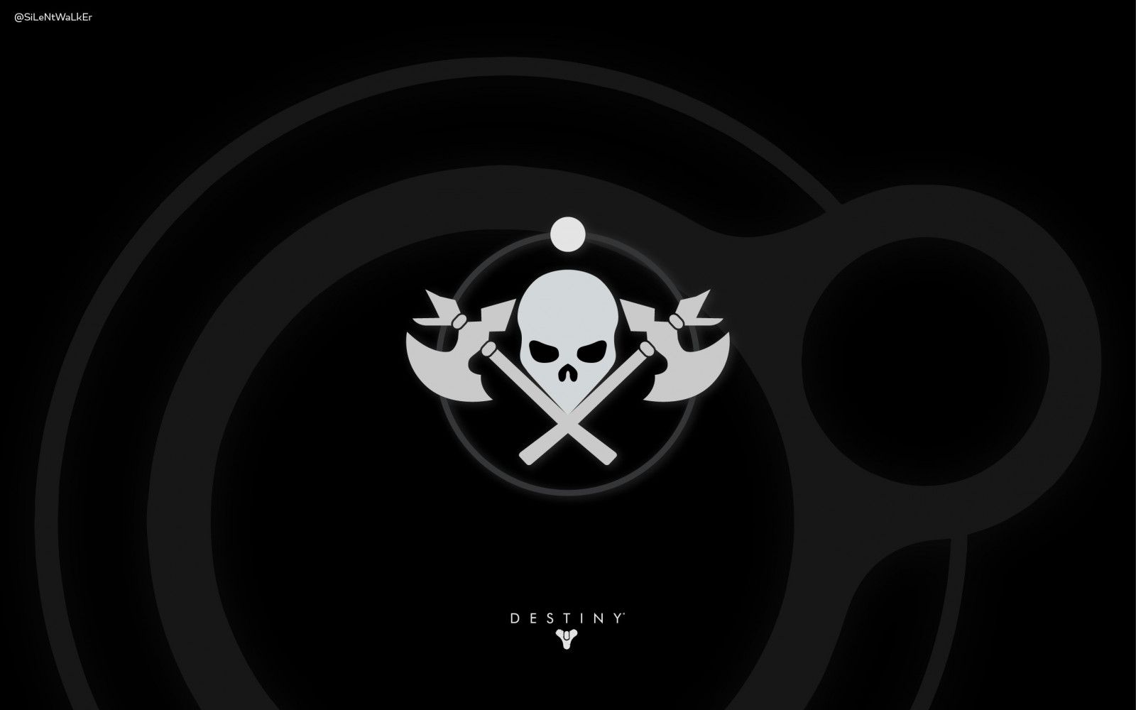 ilustrace, videohry, text, logo, Osud videohry, kreslená pohádka, kruh, lebka, mrtvý Orbit, symbol, Černý a bílý, monochromatické fotografování, font