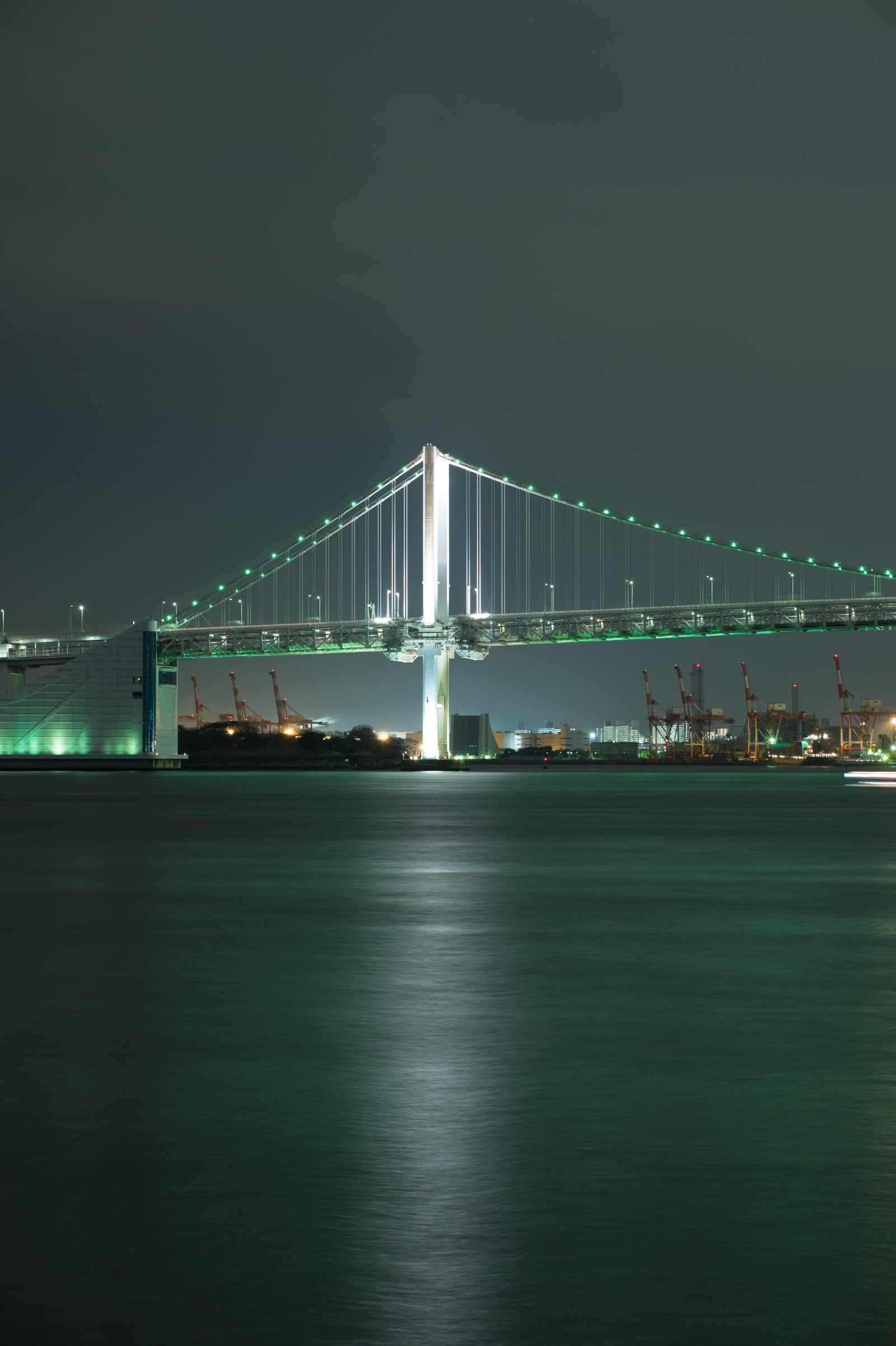 Japonsko, panoráma města, noc, architektura, odraz, panoráma, mrakodrap, večer, most, horizont, Nikon, soumrak, Tokio, jp, světlo, NIKKOR, osvětlené, osvětlení, tma, mezník, duhový most, tokyobay, afs105mmf14eed, afsnikkor105mmf14eed, df, Harumi, harumiferryterminal, atmosférický jev, nonbuilding struktura, kabel vydržel most