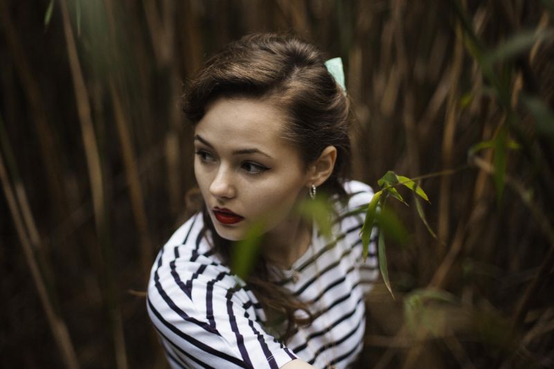 dívka, krása, oko, dáma, rostlina, fotografování