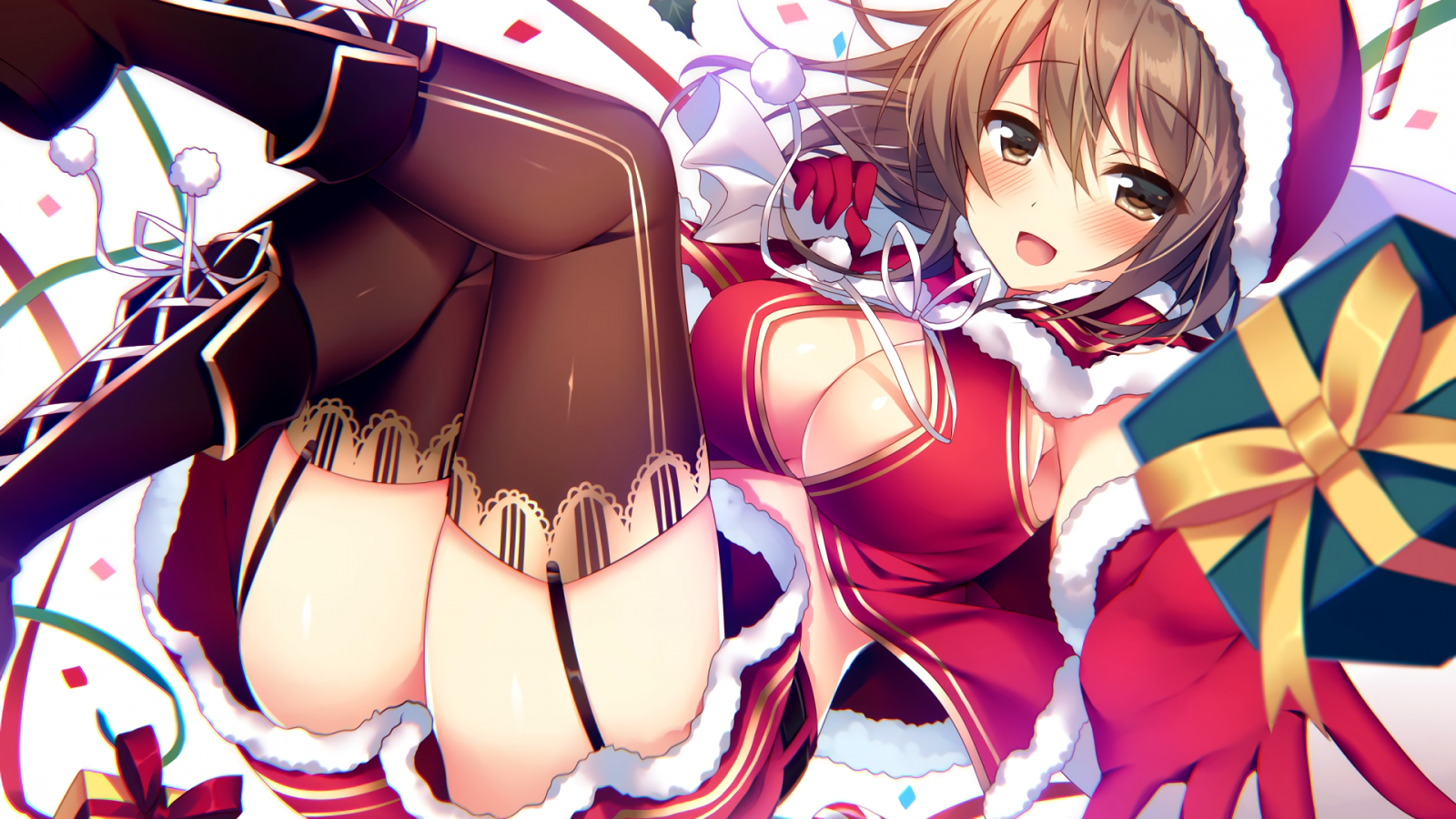 ruměnec, bruneta, výstřih, sukně, Vánoce