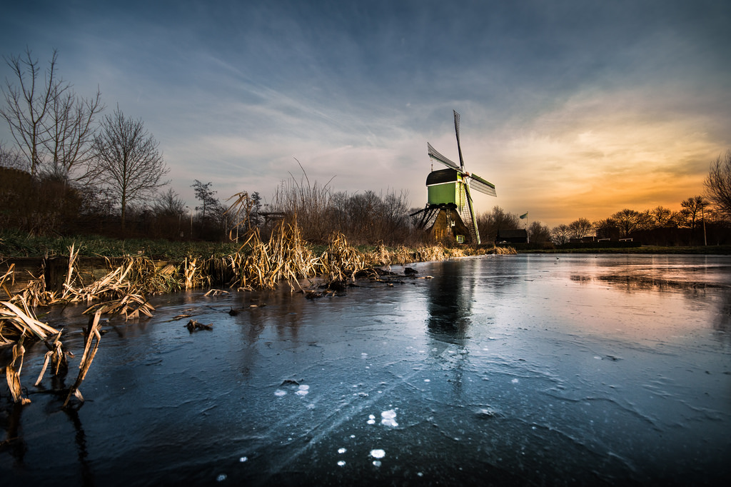 Wallpaper Windmill Ice Dutch Holland Gorinchem Wide Angle