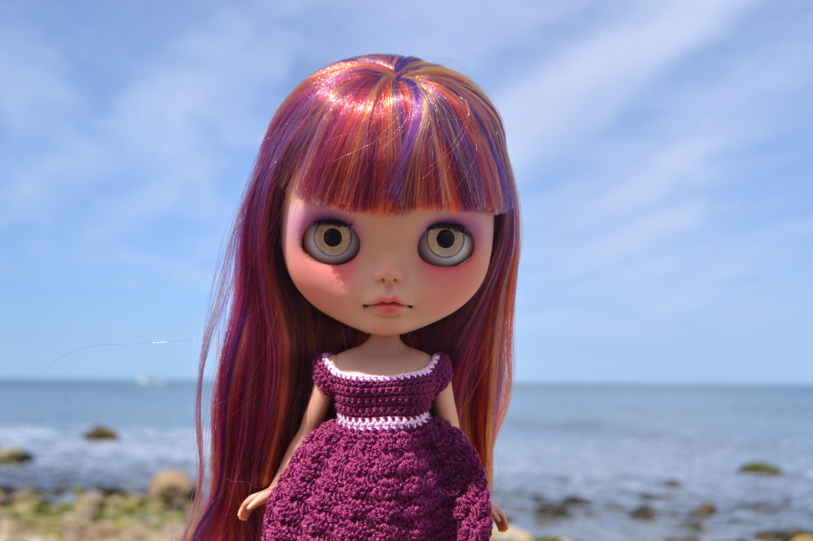 robot, nachový, pláž, letní, opálení, růžový, kůže, panenka, Zvyk, Blythe, dívka, mléčný, hnědé vlasy, barvení vlasů, zrzavé vlasy, reroot, RBL, Cocochoo