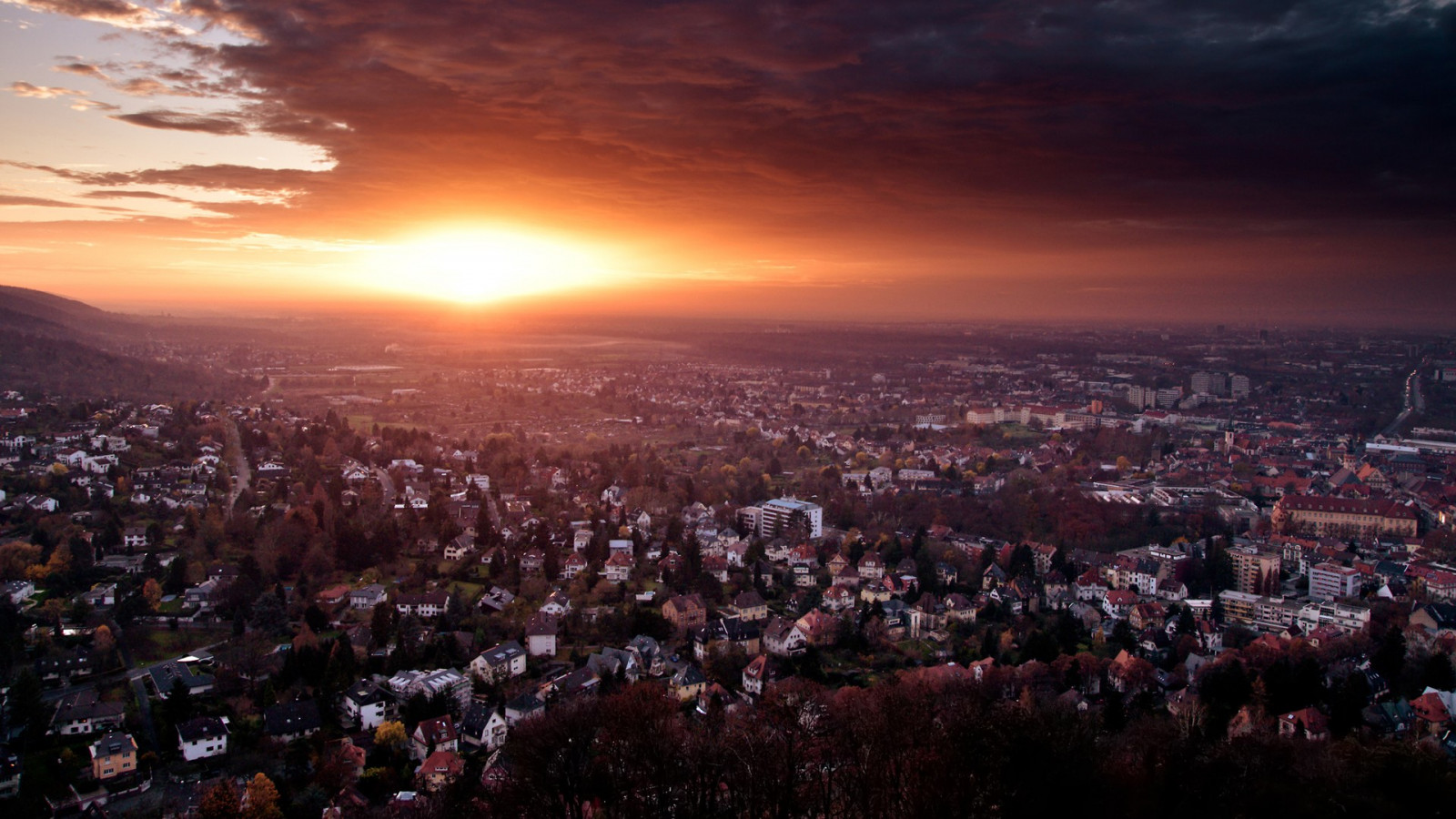 západ slunce, město, panoráma města, noc, nebe, svítání, panoráma, večer, ráno, Německo, horizont, panoráma, soumrak, Baden w rttemberg, svítání, dav, Atmosféra Země, lidské osídlení