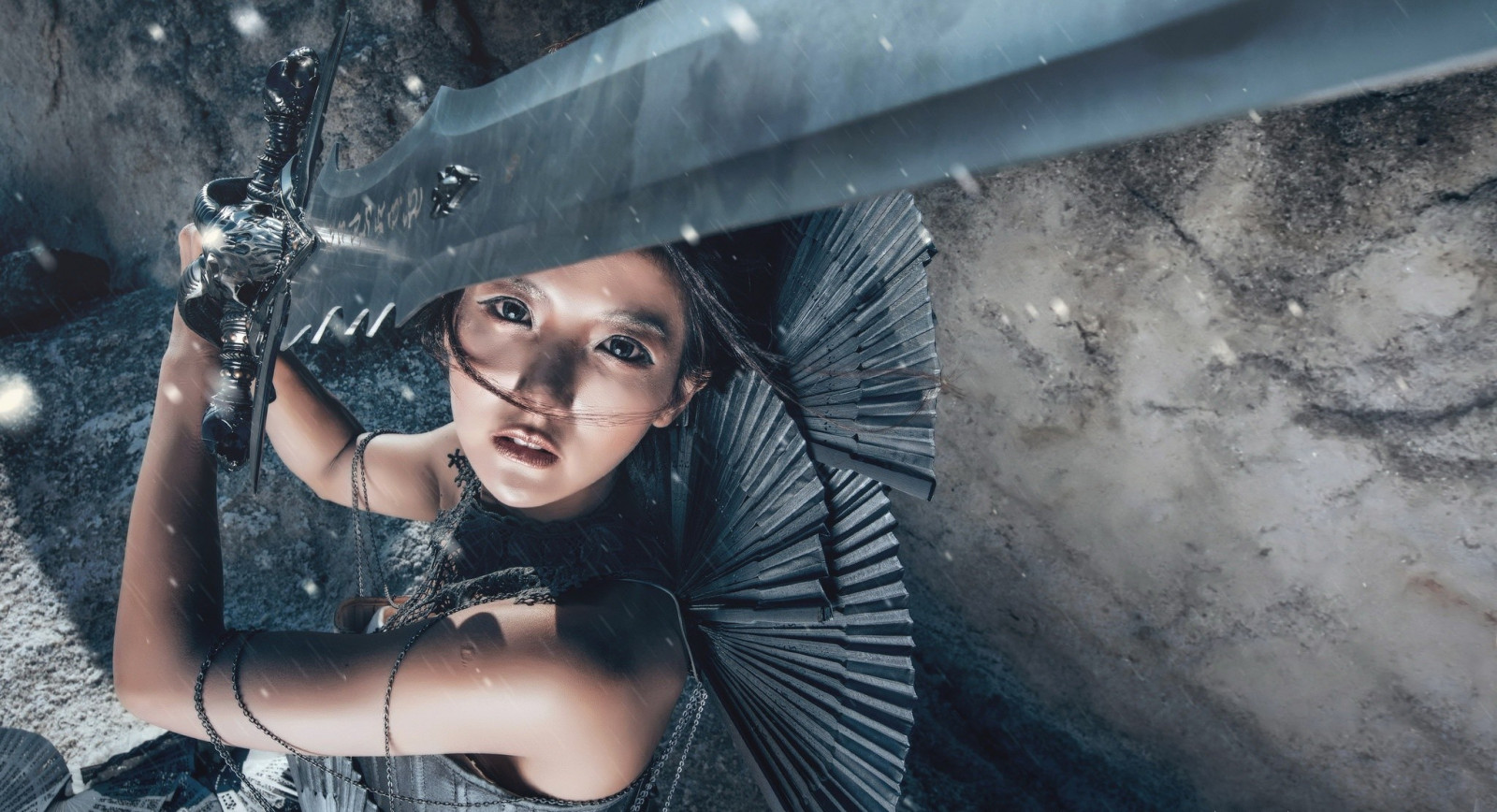 femmes, maquette, asiatique, la photographie, bleu, épée, mode, La personne, Frostmourne, Couleur, fille, beauté, saison, Dame, photographier, image, instantané, séance photo
