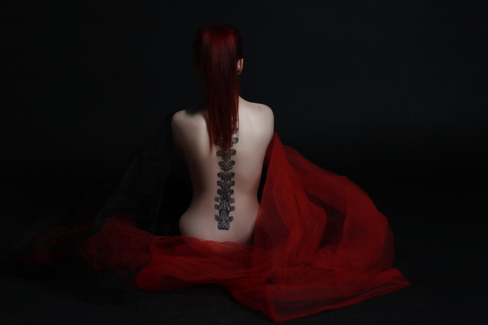 Černá, model, portrét, temný, cyberpunk, Červené, sedící, tetování, Xenomorph, zadní, gotický, cyber, půlnoc, kloub, Velo, dívka, krása, goth, tma, rosso, ritratto, nero, krk, ragazza, rameno, mimozemšťan, buio, tatuaggio, schiena, páteř, Vertebre