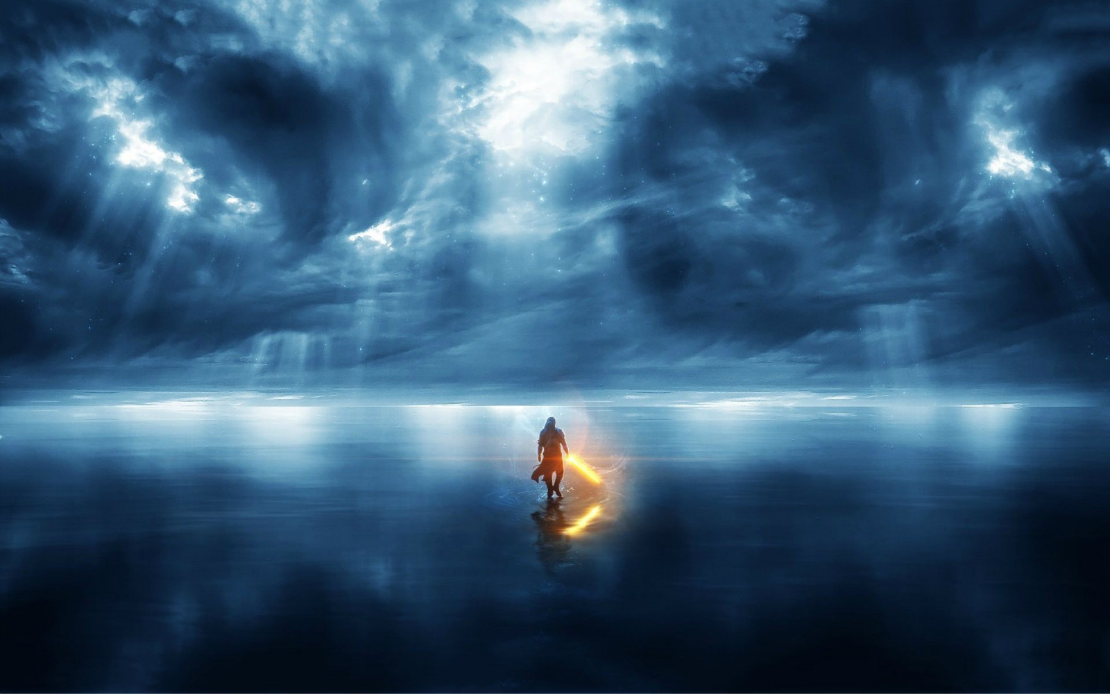 slunečnímu záření, Hvězdné války, moře, odraz, nebe, bouřka, Světelný meč, měsíční svit, atmosféra, krepuskulární paprsky, světlo, mrak, tma, Snímek obrazovky, počítač tapeta, vesmír