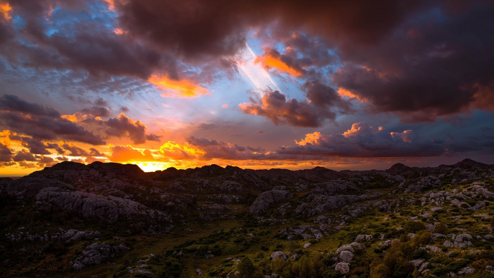 klipper, solnedgang, natur, landskab, skyer