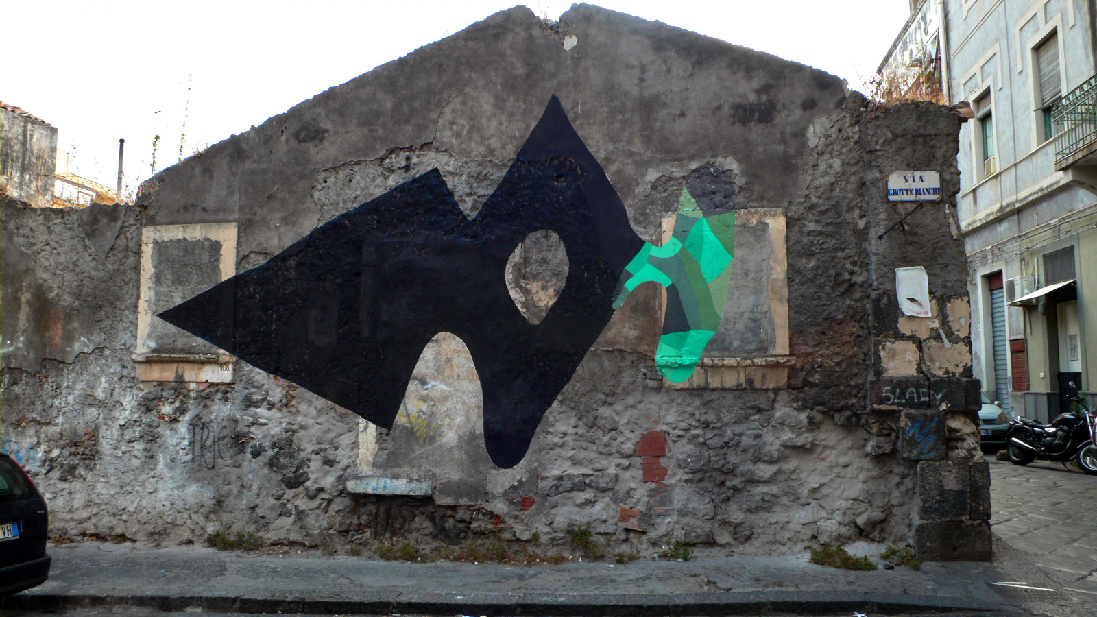 ulice, abstraktní, UMĚNÍ, Veřejnost, stěna, malování, grafiti, láva, nástěnná malba, arte, moderní, Sicílie, Catania, Sicilia, 108, Vulcano, Ritmo, murale, Soudobé, Abstrakta, astrattismo