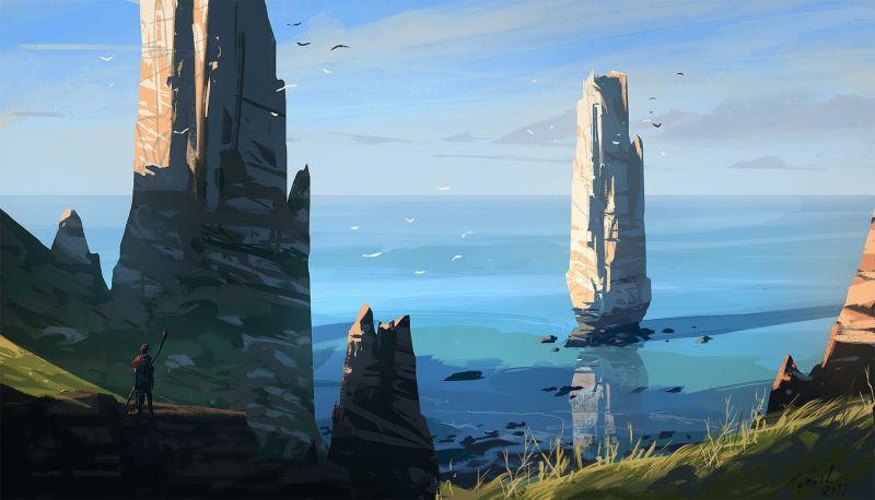 krajina, ilustrace, hory, moře, západ slunce, panoráma města krajina, ilustrace, hory, moře, západ slunce, panoráma města