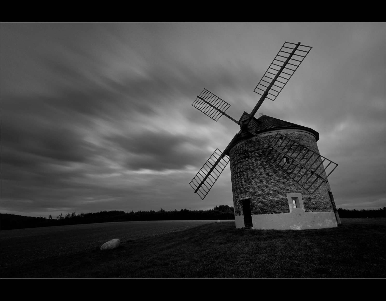 longexposure, nebe, Černý a bílý, mlýn, větrný mlýn, černobílý, mraky, krajina, Mono, večer, pohyblivý, republika, čeština, zakalený, LE, HDR, windm hle, Morava