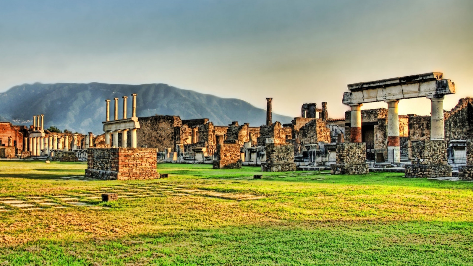 ruiner, Grækenland, græs, sten-, kolonner