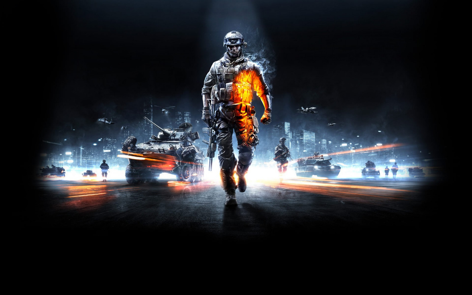 noc, voják, oheň, Battlefield 3, tma, Snímek obrazovky, počítač tapeta, Atmosféra Země