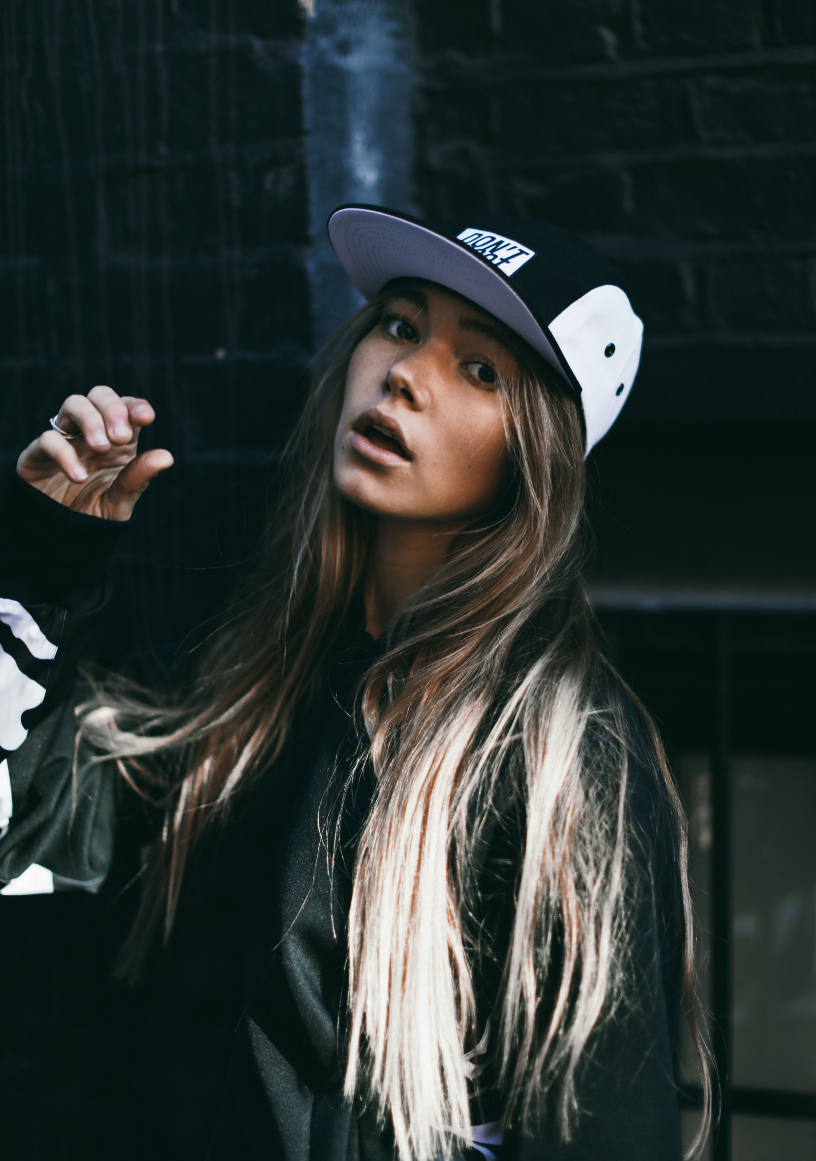 Wallpaper Lily Jean Bridger, women, model, Snapback, bomber jacket