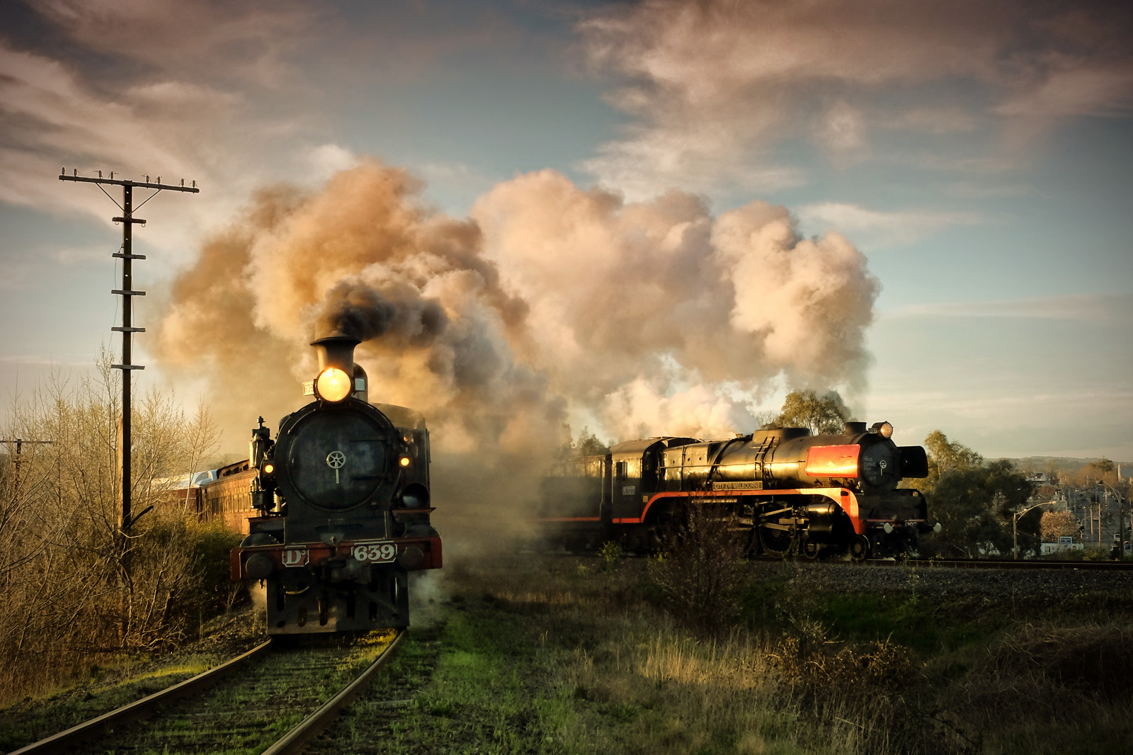 Vr R761 Wallpaper : sunlight, landscape, grass, sky, field, smoke, train ...