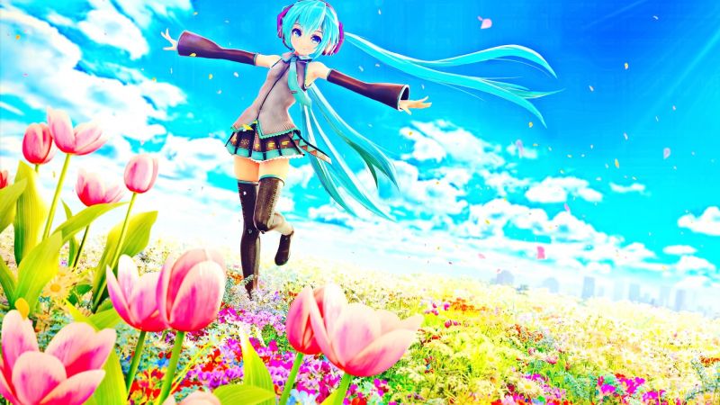 ilustrace, květiny, anime, anime dívky, Vocaloid, punčochy ilustrace, květiny, anime, anime dívky, Vocaloid, punčochy