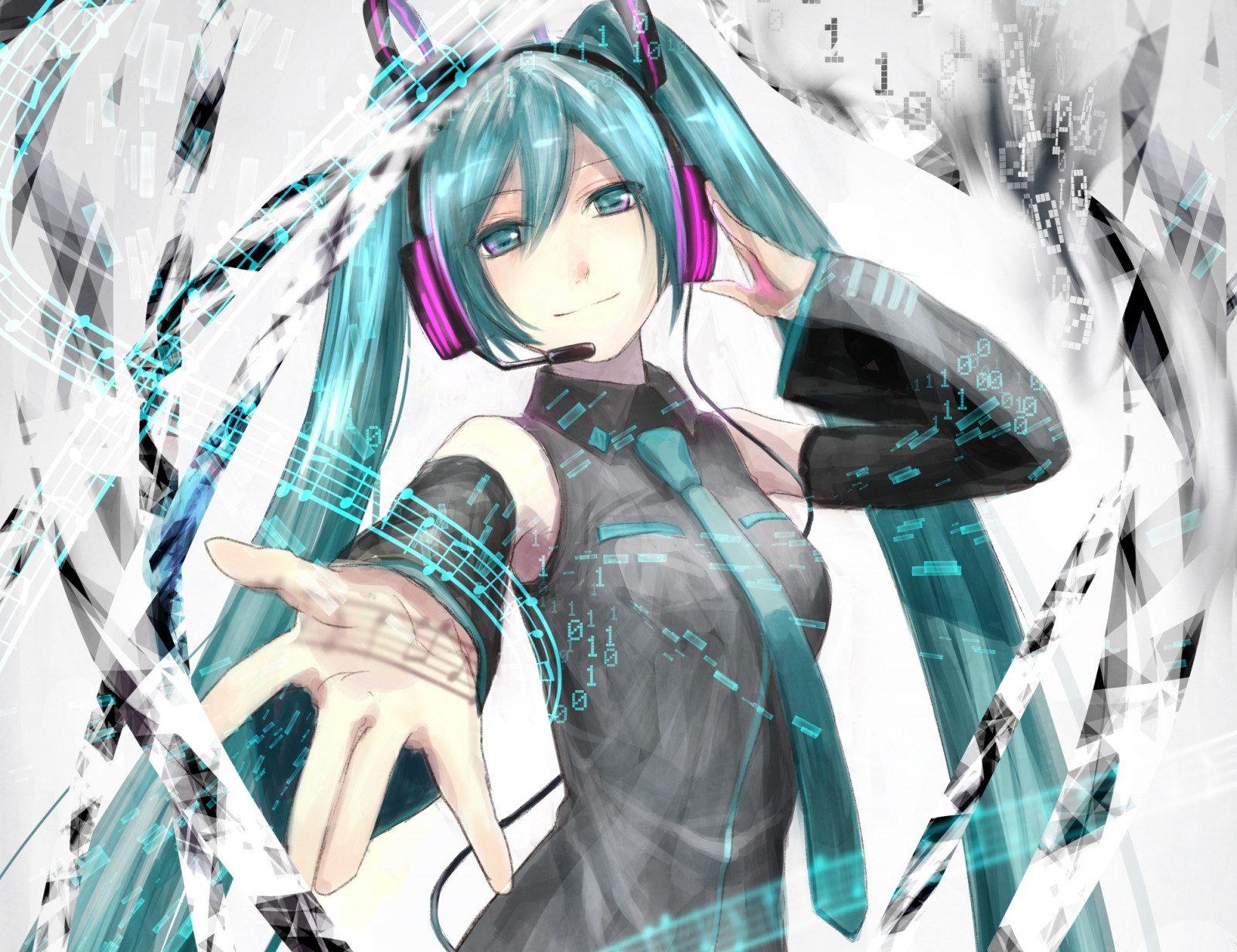 ภาพประกอบ, อะนิเมะ, Vocaloid, Hatsune Miku, หูฟัง, เสื้อผ้า, หญิงสาว, มังงะ