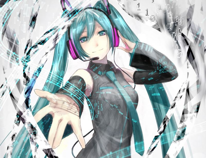 ilustrace, anime, Vocaloid, sluchátka, Hatsune Miku, oblečení ilustrace, anime, Vocaloid, sluchátka, Hatsune Miku, oblečení