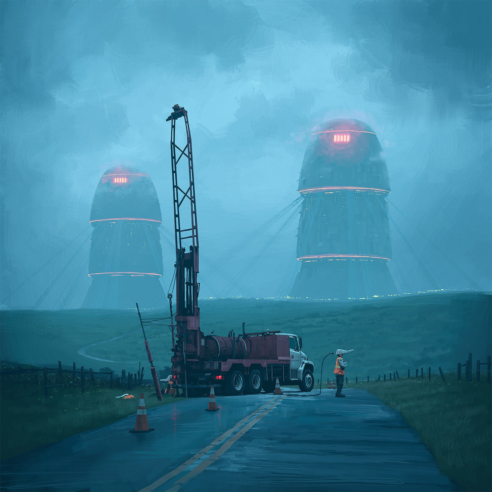 mare, veicolo, opera d'arte, Torre, vento, Simon Stalenhag, oceano, atmosfera della terra