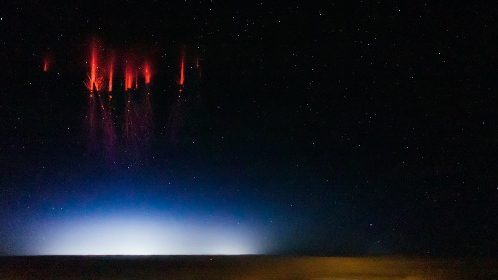 noche, estrellas, relámpago, tormenta, atmósfera, astronomía, Aurora, Sprite rojo, estrella
