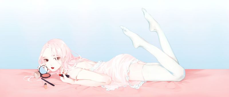 illustration, langt hår, anime, Anime piger, røv, spejl