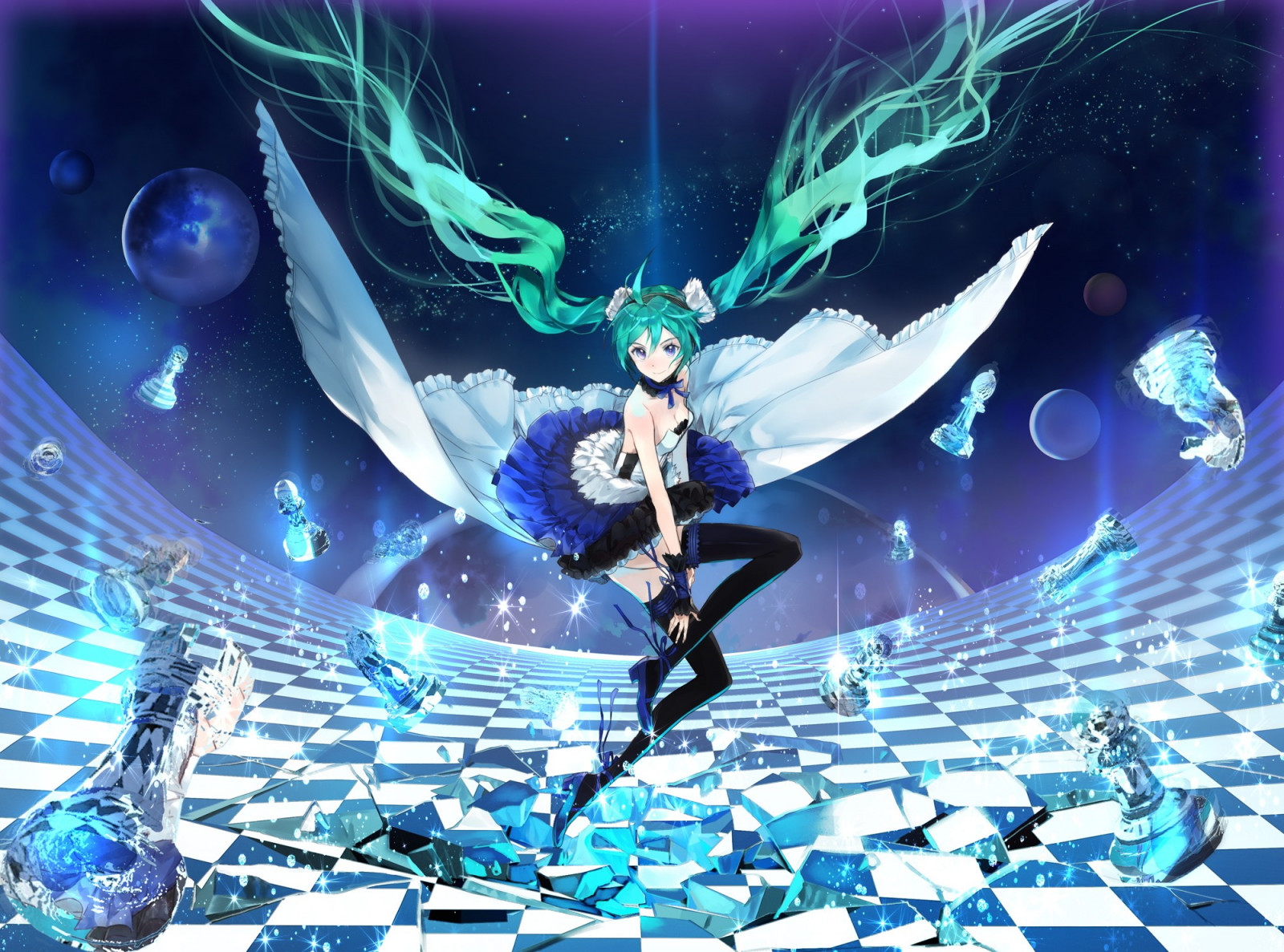 図, アニメ, アニメの女の子, 太ももの高, ボーカロイド, 初音ミク, タイル, スクリーンショット, コンピュータの壁紙