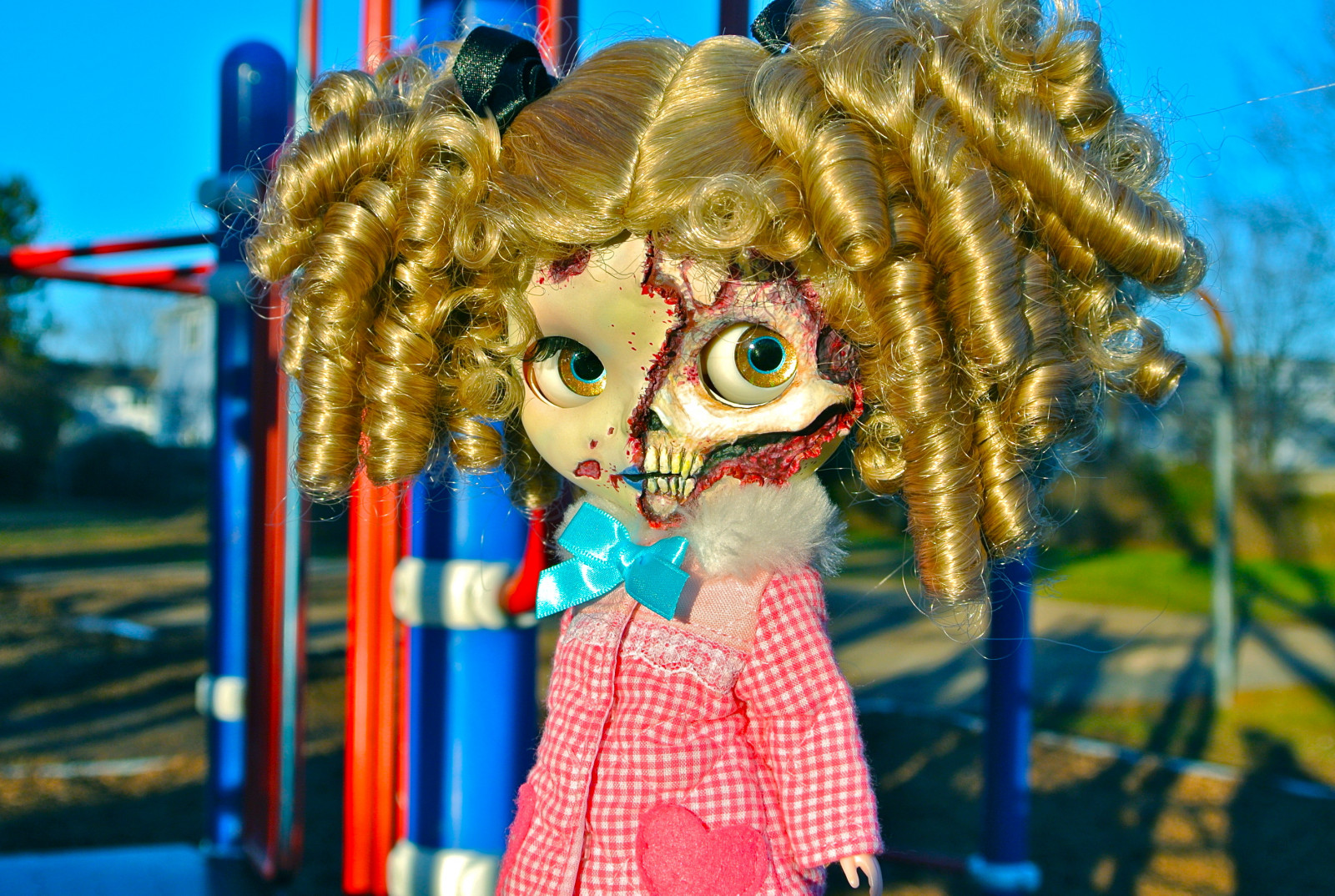 blondýnka, park, strašidelný, vlasy, Hračka, panenka, Zvyk, veletrh, Karneval, Blythe, barva, květ, dívka, málo, festival, strašidelný, zábavní park, živá mrtvola, krvavý, RBL, Cury
