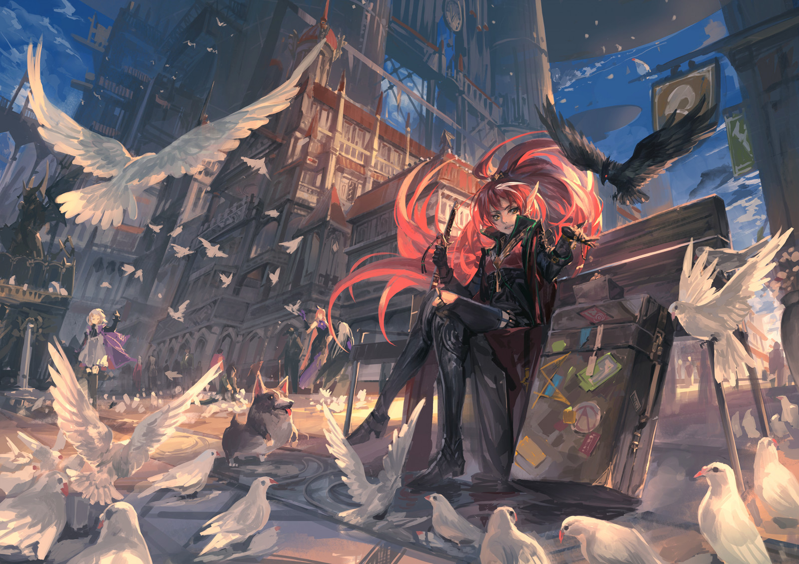 Wallpaper : Pixiv Fantasia, fallen kings, girl, bird, dog, ART
