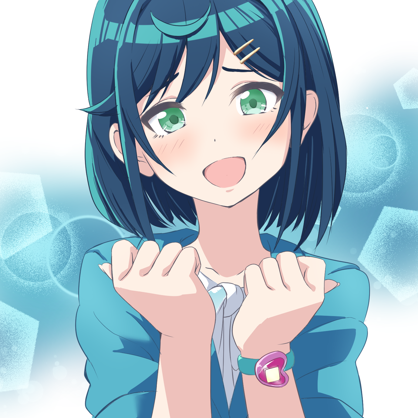 anime, anime jenter, Delicious Party Pretty Cure, Pen kur, Fuwa Kokone, kort hår, blått hår, kunstverk, digital kunst, fan Kunst