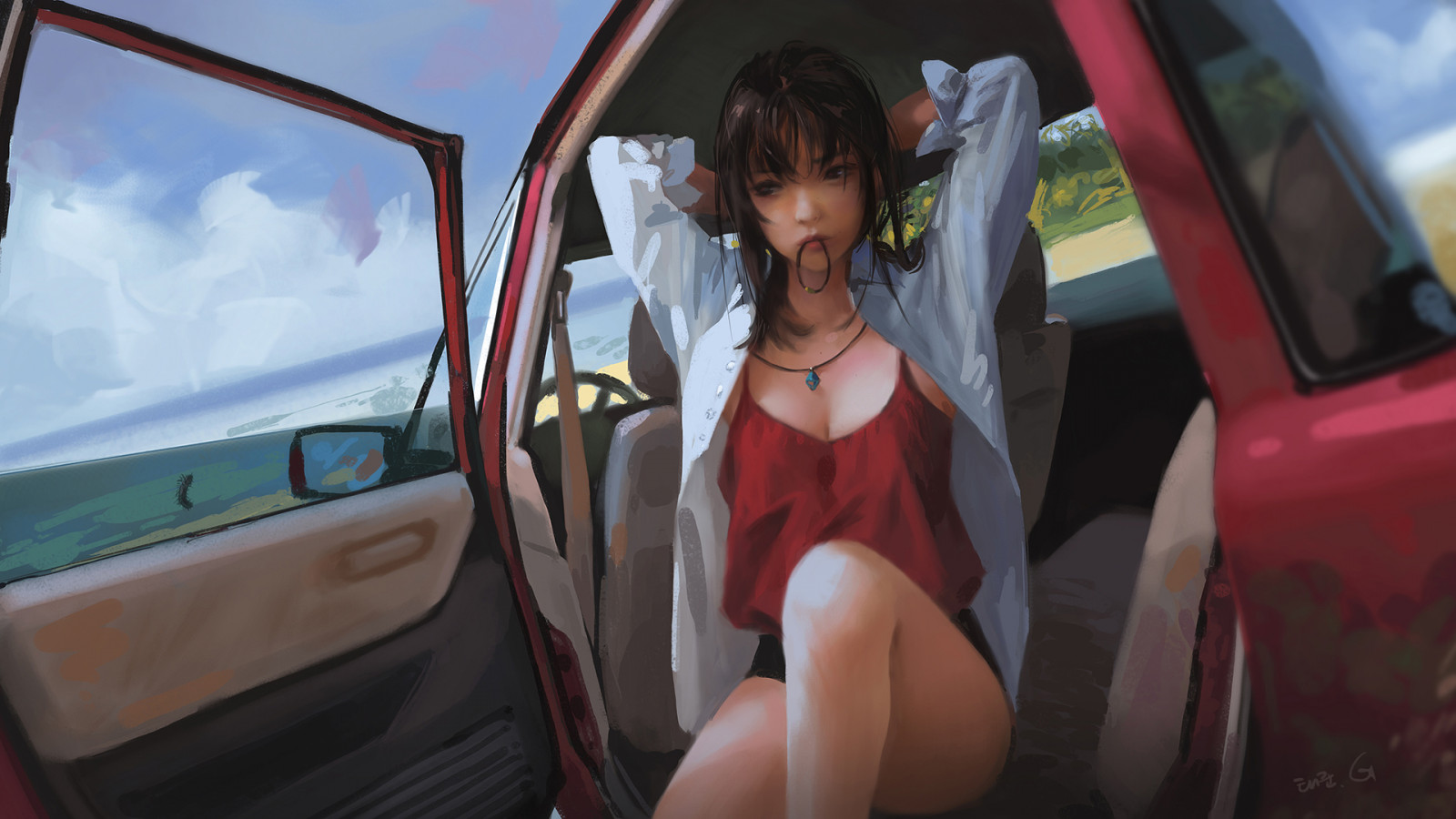 anime beauty, anime dívky, anime, auto, umělecká díla