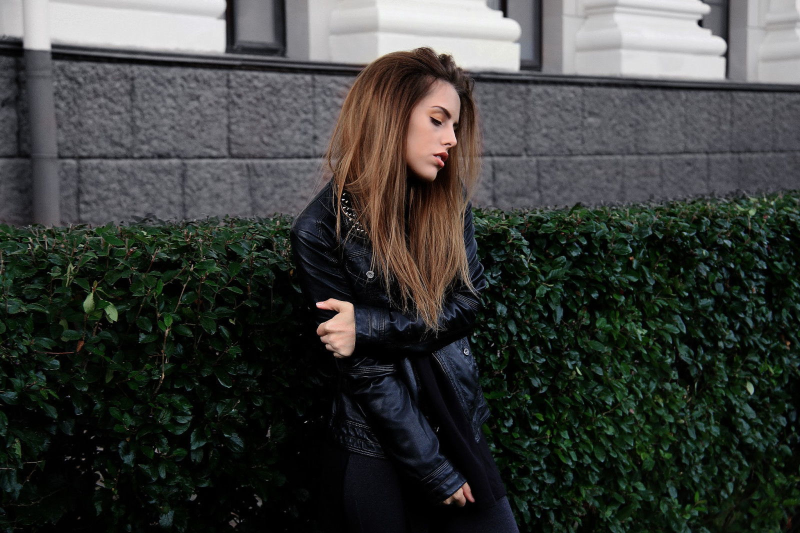 Wallpaper women, open mouth, leather jackets, portrait