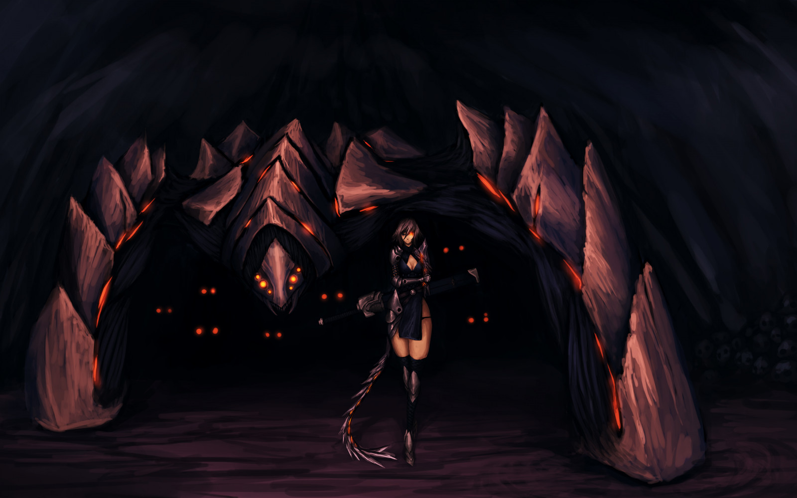 2560x1600 px, anime, babes, kuslig, mörk, ritning, ögon, fantasi, honor, monster, skrämmande, sexig, läskigt, krigare, kvinnor