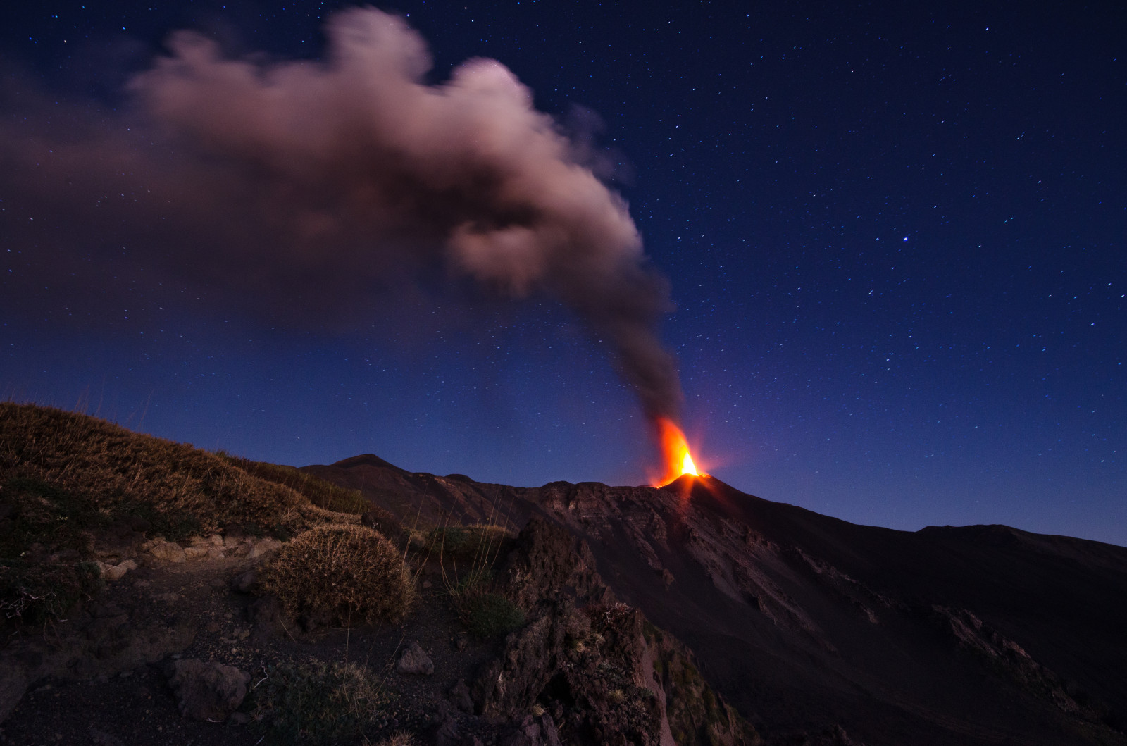 noc, hvězdy, sopka, láva, Etna, výbuch, Catania, Sicilia, magma, Vulcano, nával, Parossismo