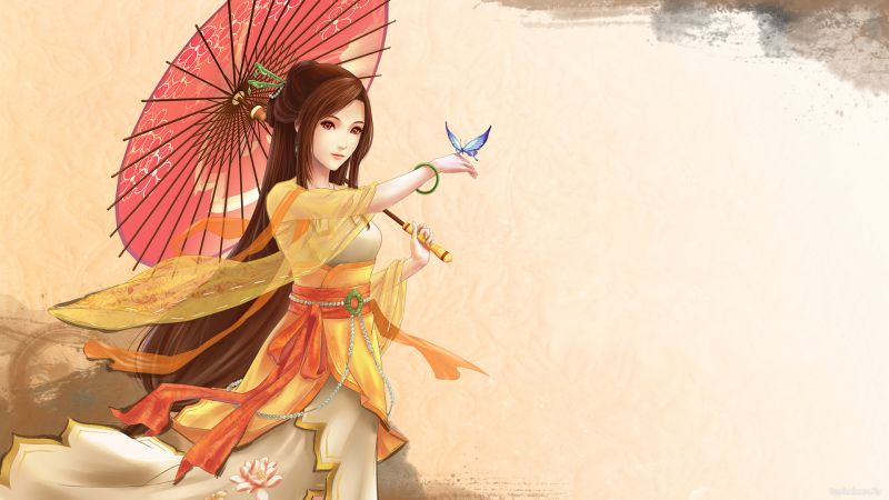 anime, motýl, dívka, kimono, 1920x1080 px, originál anime, motýl, dívka, kimono, 1920x1080 px, originál