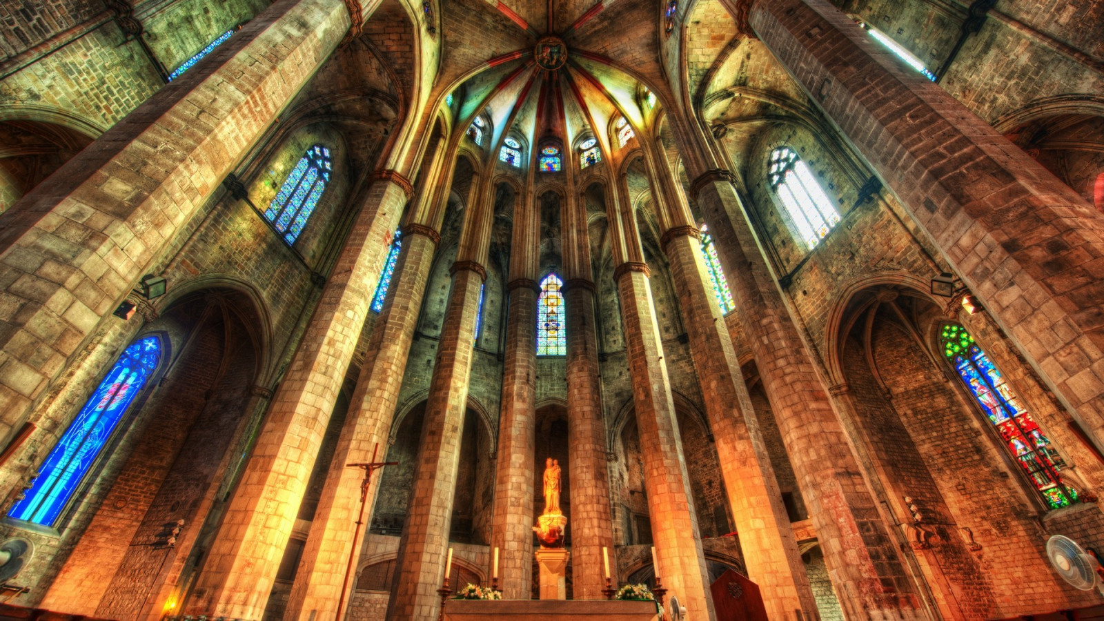 costruzione, simmetria, in casa, HDR, Spagna, Chiesa, Barcellona, Cattedrale, cappella, architettura gotica, Santa Maria del Mar, basilica, luogo di culto, volta