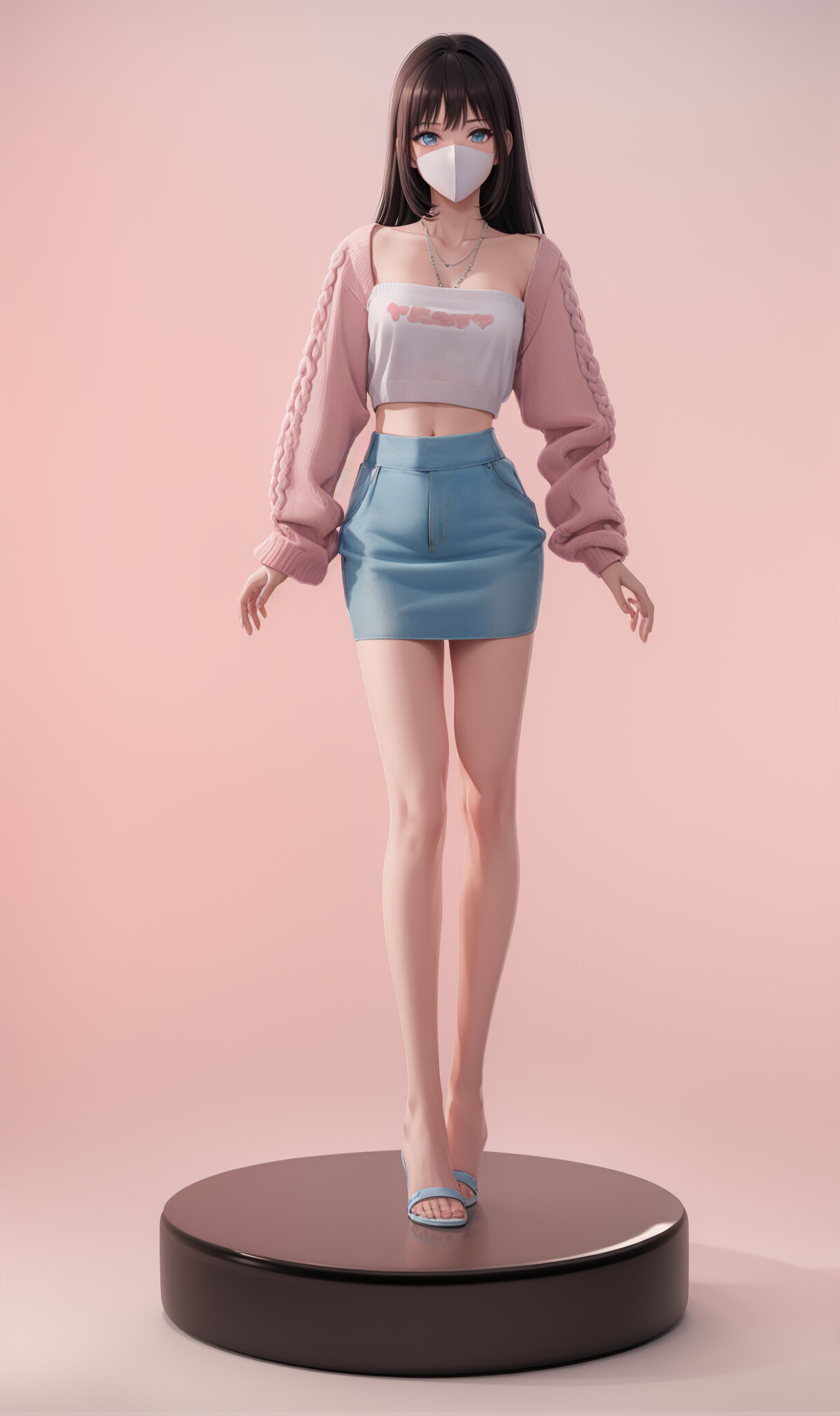 JueFei Kay, CGI, ženy, bruneta, dlouhé vlasy, otevřené oblečení, sukně, neformální, socha