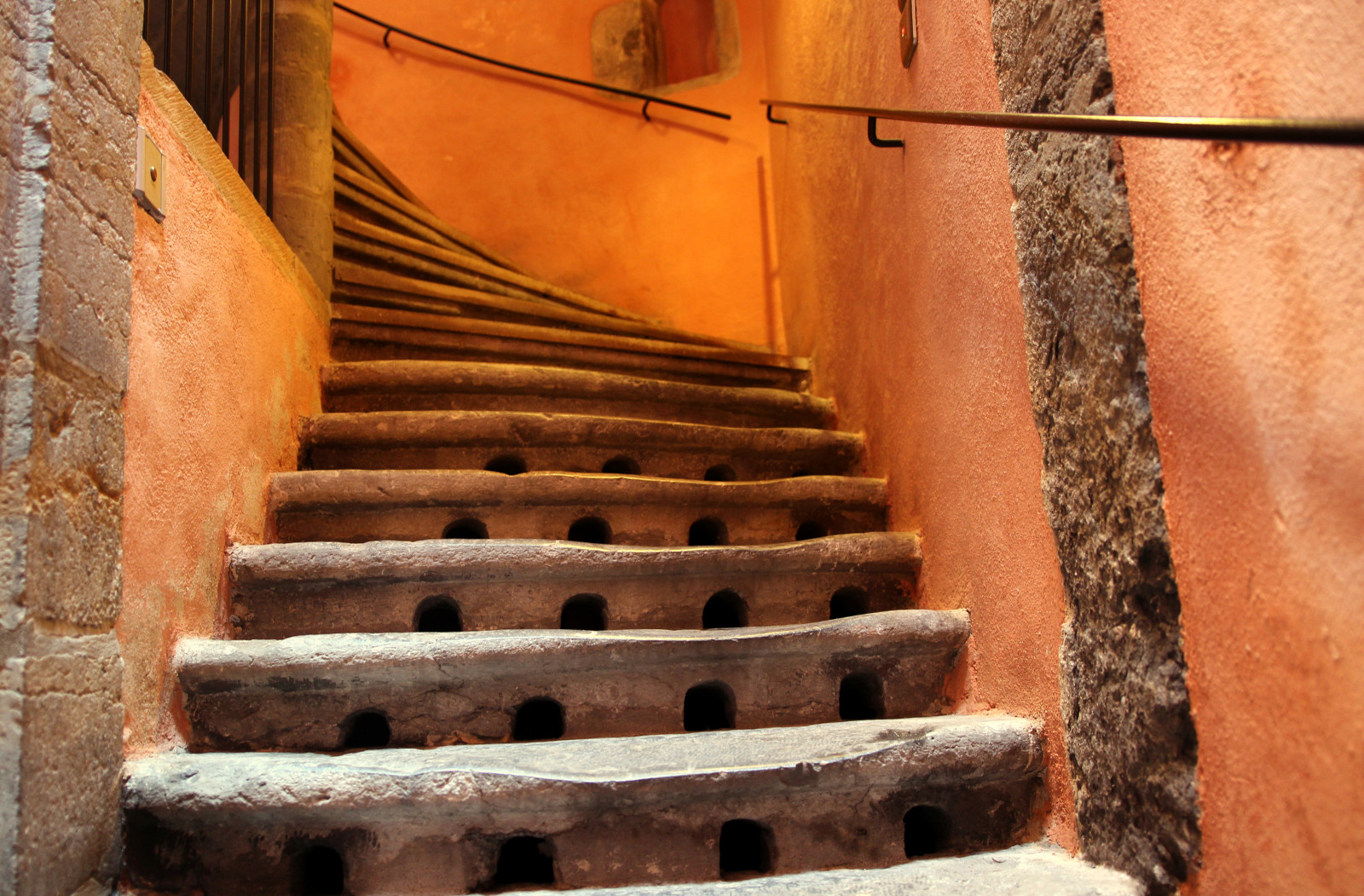 oranžový, barva, schody, grafický, Lyon, insolite, národní geografie, Escaliers, graphique, Vieuxlyon, POTD country fr