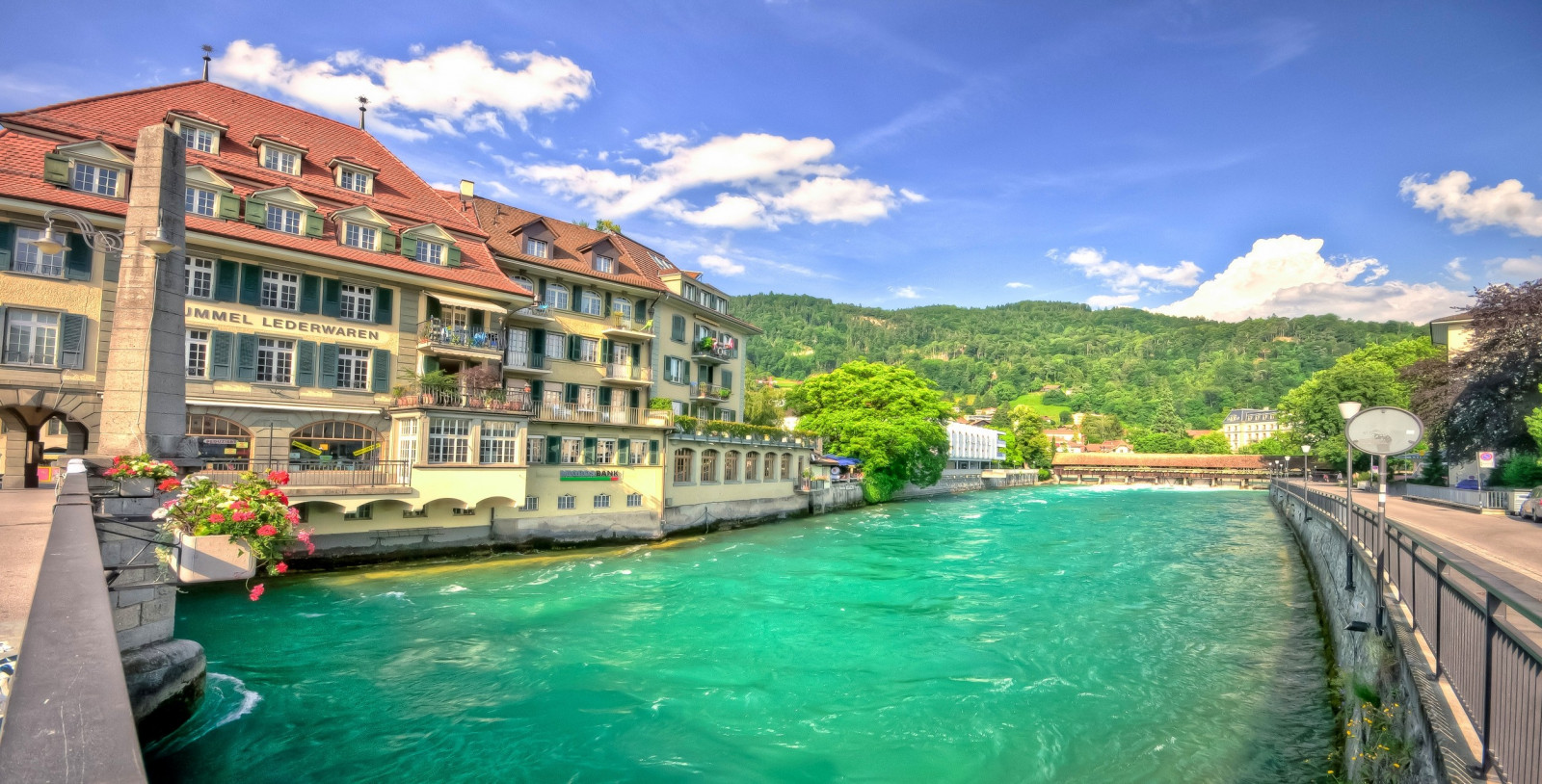 træer, landskab, Skov, blomster, vand, natur, skyer, Turisme, Hotel, bakker, flod, svømmepøl, by, udvej, sommer, Schweiz, kanal, ferie, ejendom, vandveje, geografisk funktion, ejendom, ejendom, ferieby