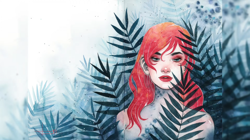 donne, disegno, illustrazione, arte digitale, testa Rossa, anime
