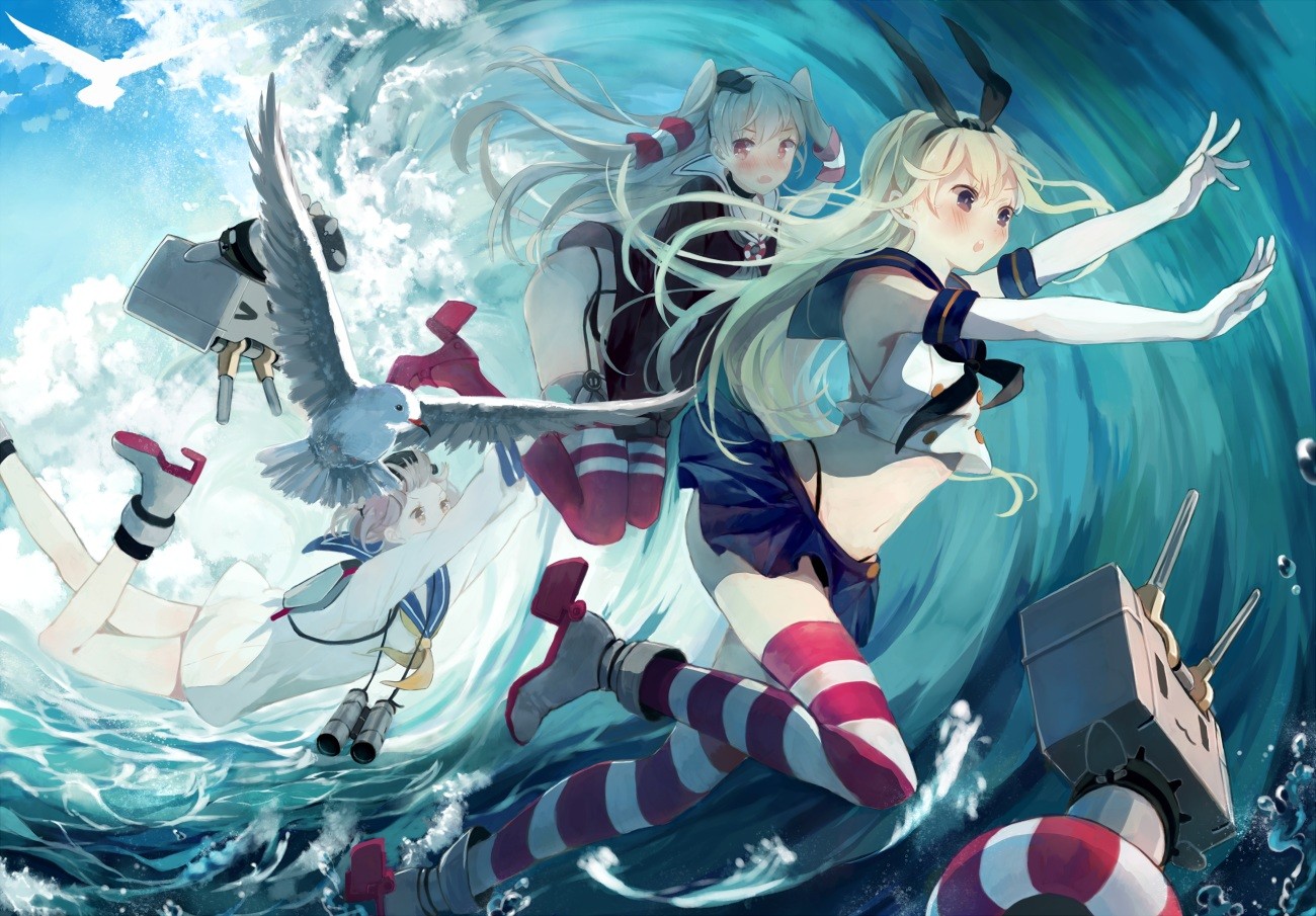 ilustrace, anime, anime dívky, Kantai Collection, Amatsukaze Kancolle, Snímek obrazovky, mecha, počítač tapeta