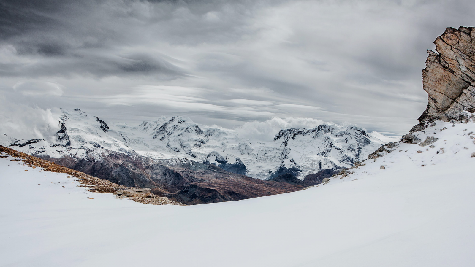 風景, 山々, 雪, 雲, 自然