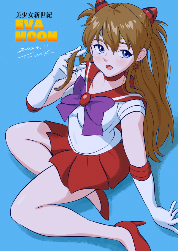 long hair,red heels,Sailor Moon,Neon Genesis Evangelion,brunette,choker