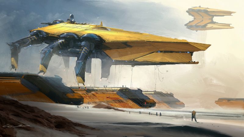 digital art,rocks,spaceship