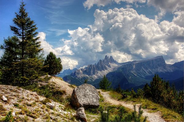 mountains,nature,landscape,trees,clouds,rocks