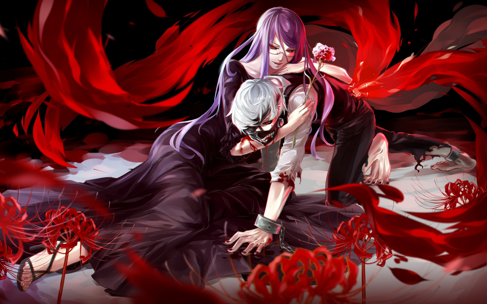 illustration, anime, rød, Kaneki Ken, Tokyo Ghoul, dæmon, Kamishiro Rize, computer tapet, fiktiv karakter