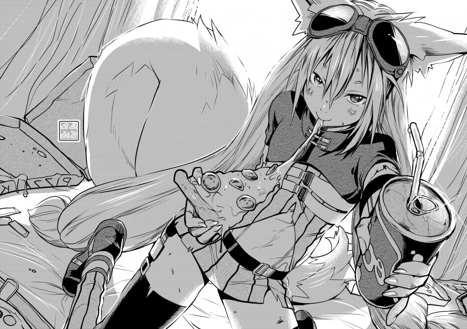 výkres, ilustrace, černobílý, anime, anime dívky, fox dívka, kreslená pohádka, pizza, Kitsunemimi, Původní znaky, skica, Černý a bílý, monochromatické fotografování, mangaka, kůň jako savci, 2833x2000 px