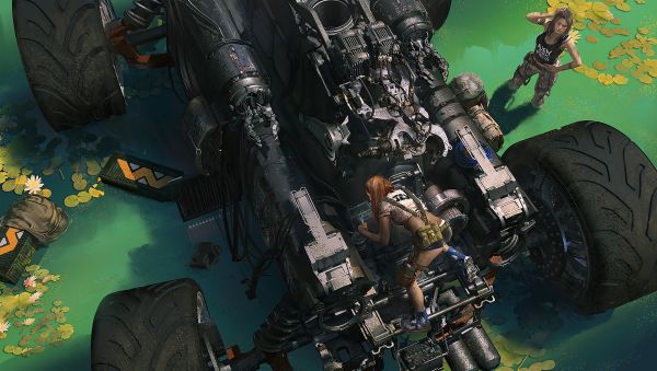 environment, Klaus Wittmann, two women, water, water lilies, mechanics