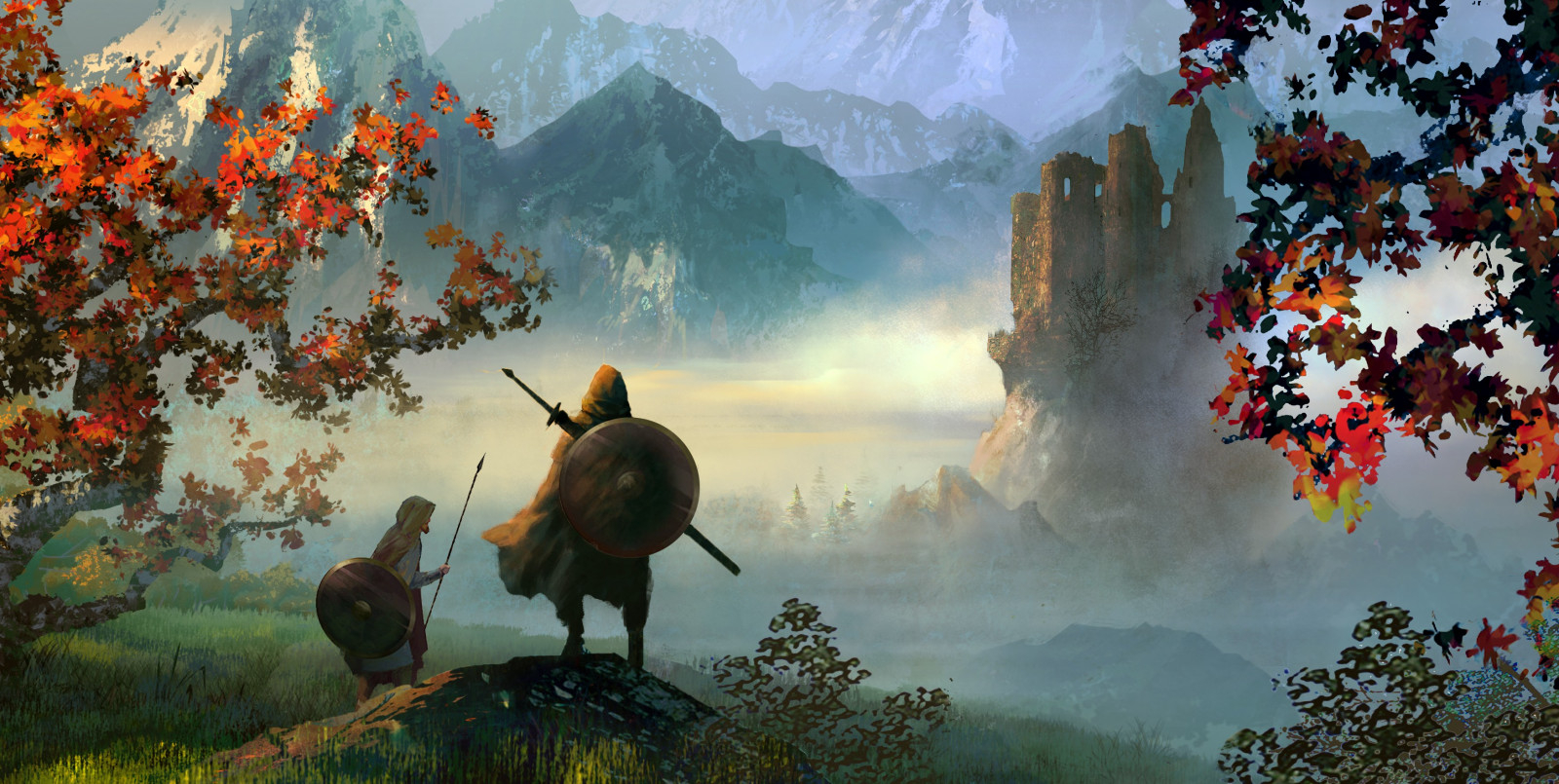 fantasy umění, umělecká díla, digitální umění, hory, krajina