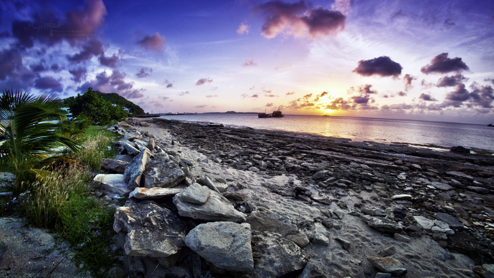 ocean, solnedgang, hav, himmel, Sky, Frankrig, hed, afspejling, strand, natur, farver, helgen, klippe, landskab, ø, båd, farverig, varm, paradis, martin, vrag, HDR, SXM, Benji, antilles, Caribean, Caraibes, Marteen, Potence